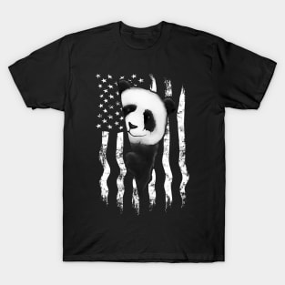 Panda Bear Grungy American Flag US Panda Art T-Shirt